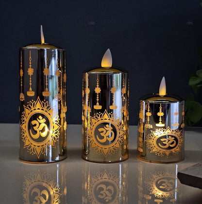 Om Printed Flameless Led Piller Tealight Candle (Pack of 2)